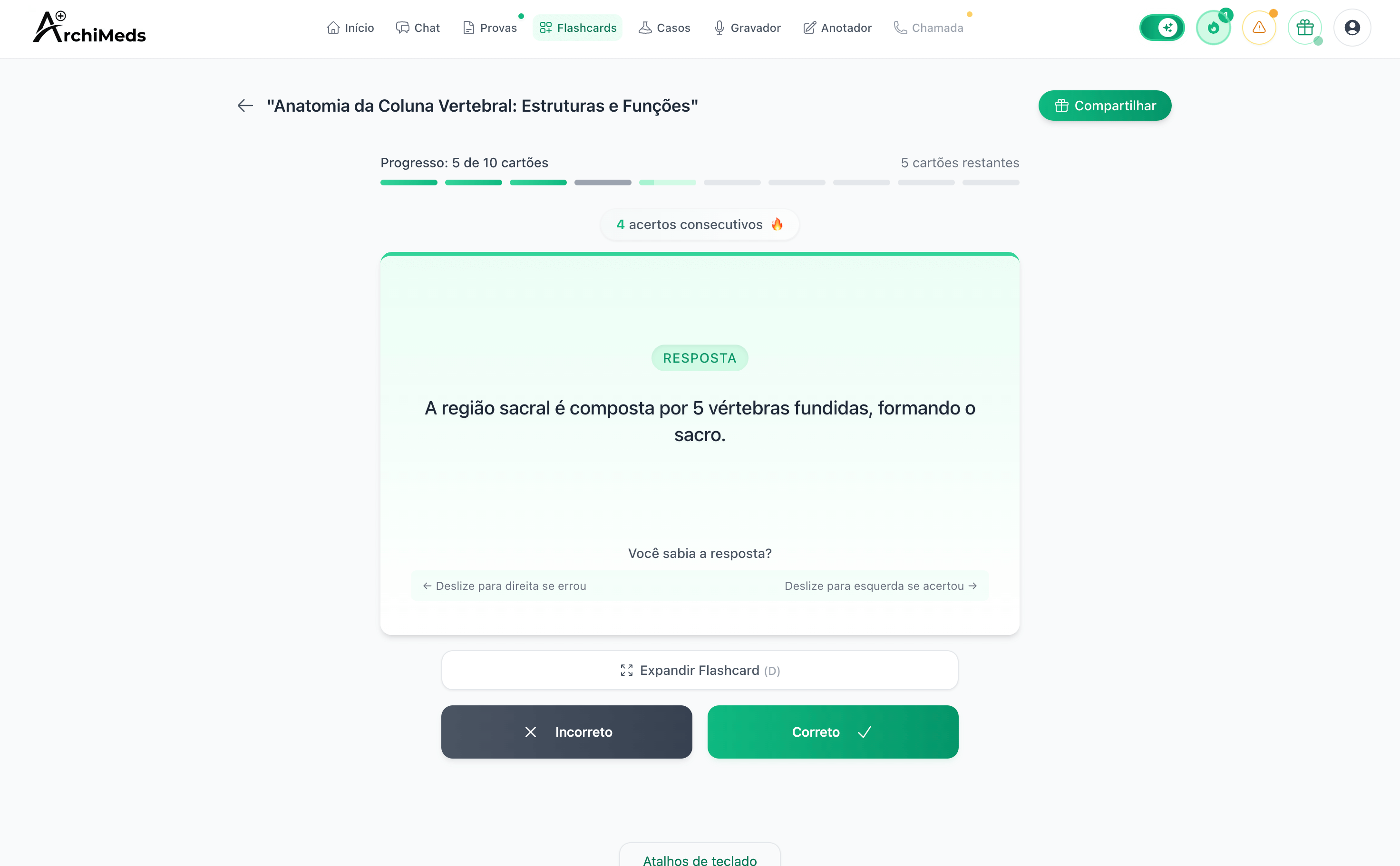 Sistema de flashcards médicos inteligentes ArchiMeds para memorização eficiente